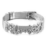 Stainless Steel Watch Strap Charm Bangle Beads Bracelet