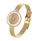 Stainless Steel CZ Letter Initial Charm Bracelet Watch