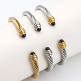 Stainless Steel Wire Agate Beads Bracelet Titanium Steel Bangle