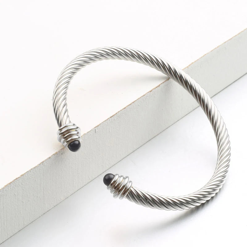 Stainless Steel Wire Agate Beads Bracelet Titanium Steel Bangle