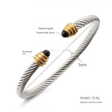 Stainless Steel Wire Agate Beads Bracelet Titanium Steel Bangle