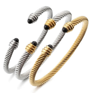Stainless Steel Wire Agate Beads Bracelet Titanium Steel Bangle