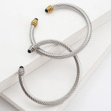 Stainless Steel Wire Agate Beads Bracelet Titanium Steel Bangle