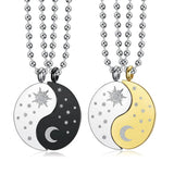 Stainless Steel Yin Yang Necklace Sun Moon Star Couple Pendant
