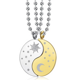 Stainless Steel Yin Yang Necklace Sun Moon Star Couple Pendant