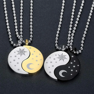 Stainless Steel Yin Yang Necklace Sun Moon Star Couple Pendant