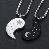 Stainless Steel Yin Yang Necklace Sun Moon Star Couple Pendant