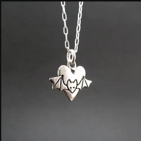 Stainless Steel Bat and Heart Pendant Women Necklace