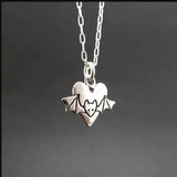 Stainless Steel Bat and Heart Pendant Women Necklace
