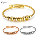 Stainless Steel Cable Wire Cuff Bangle Women Beads Bracelet