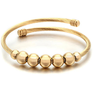 Stainless Steel Cable Wire Cuff Bangle Women Beads Bracelet