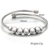 Stainless Steel Cable Wire Cuff Bangle Women Beads Bracelet