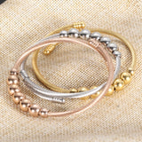 Stainless Steel Cable Wire Cuff Bangle Women Beads Bracelet