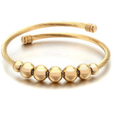 Stainless Steel Cable Wire Cuff Bangle Women Beads Bracelet