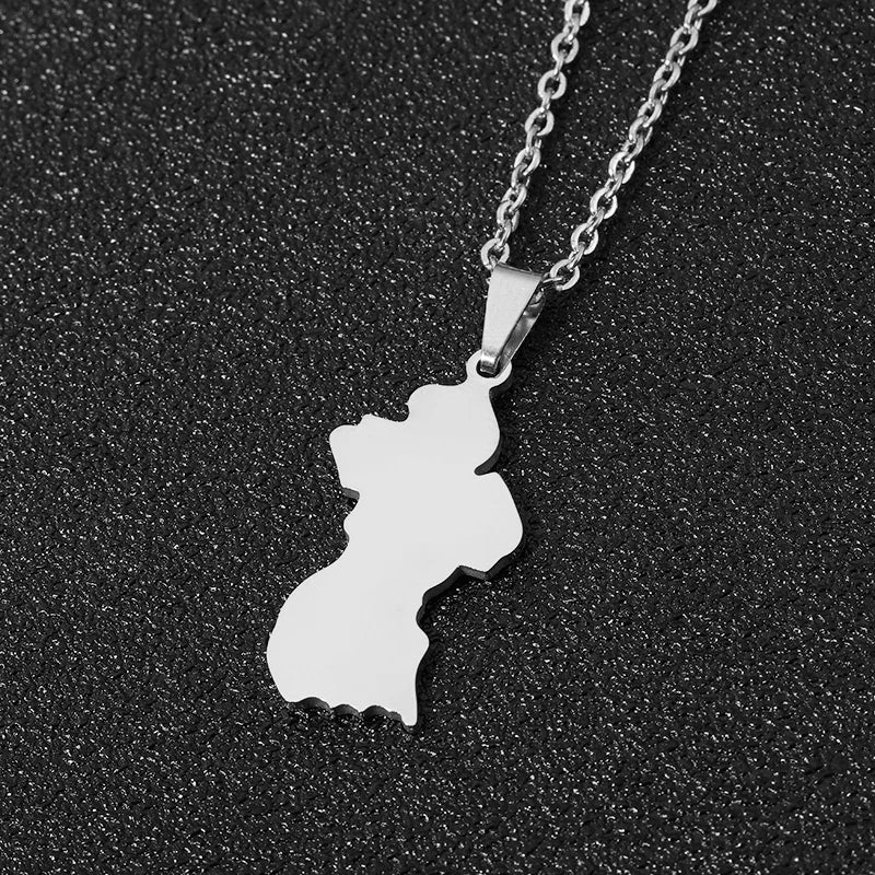 Stainless Steel Guyana Map Pendant Necklace for Women