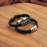 Men's Stainless Steel Leather Braided Bracelet