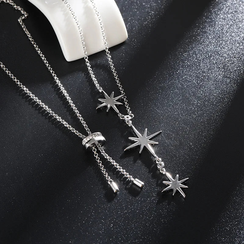 Star Crystal Pendant Necklace Three Stars Chain Necklace