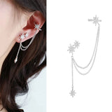 Star Shape Zircon Clip-on Earrings Girl Ear Cuff with Chain