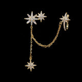 Star Shape Zircon Clip-on Earrings Girl Ear Cuff with Chain