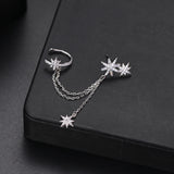 Star Shape Zircon Clip-on Earrings Girl Ear Cuff with Chain