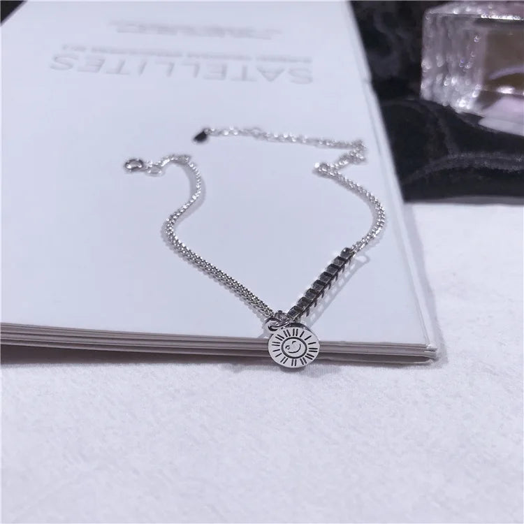 925 Sterling Silver Smiling Face Pendant Anklet Bracelet