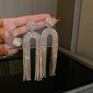 Long Rhinestone Statement Earrings for Women Party Crystal Tassel Earings