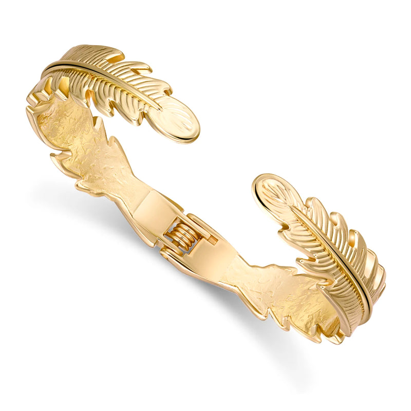 Leaf Shape Bracelet Cuff Bangle Plated Metal Statement Bracelet Open Bangle