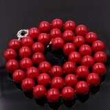 Women Artificial Coral Red Stone Beads Necklace Chain Choker Jewelry