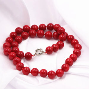 Women Artificial Coral Red Stone Beads Necklace Chain Choker Jewelry