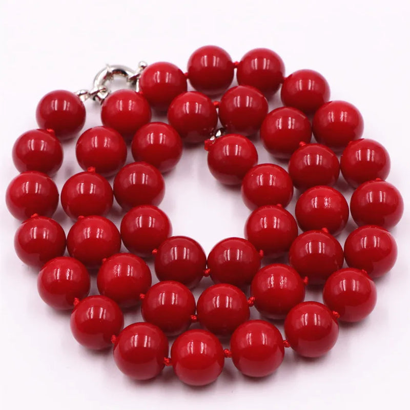 Women Artificial Coral Red Stone Beads Necklace Chain Choker Jewelry