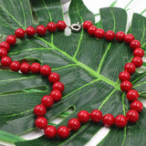 Women Artificial Coral Red Stone Beads Necklace Chain Choker Jewelry
