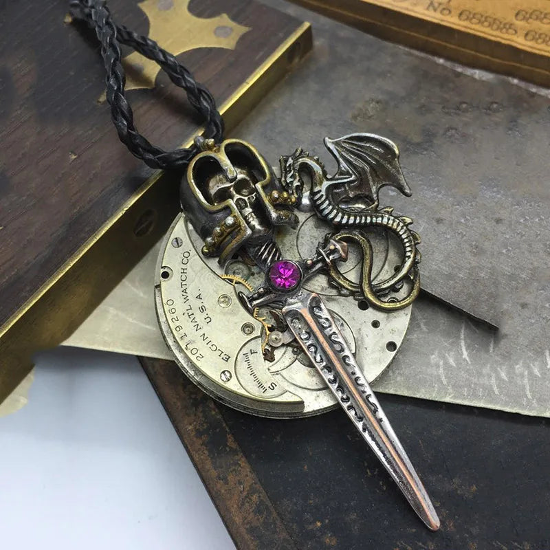 Steampunk Crab Watch Necklace Vintage Punk Chain Jewelry Pincer Pendant