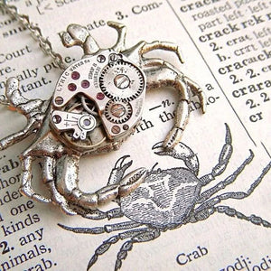 Steampunk Crab Watch Necklace Vintage Punk Chain Jewelry Pincer Pendant