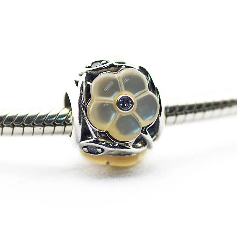 925 Silver Florals Flower Charm Beads Crystal DIY Bracelets