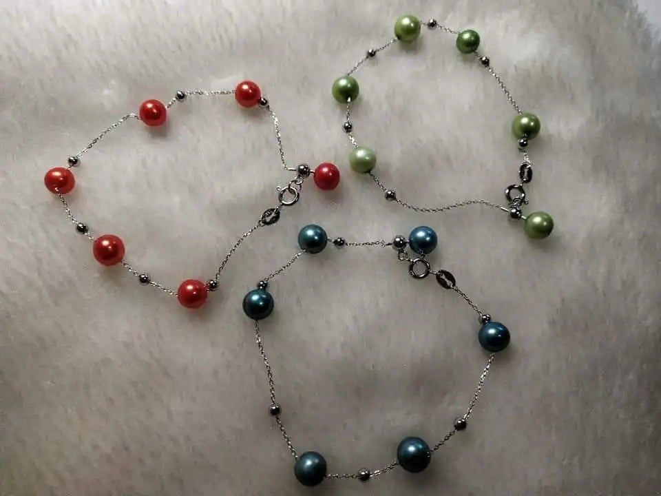 Silver Chain Bracelet with Rainbow Pearls Gift for Women
