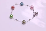 Silver Chain Bracelet with Rainbow Pearls Gift for Women