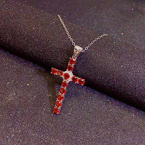 925 Silver Garnet Cross Pendant for Office Woman