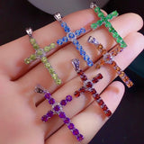 925 Silver Garnet Cross Pendant for Office Woman