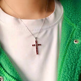 925 Silver Garnet Cross Pendant for Office Woman