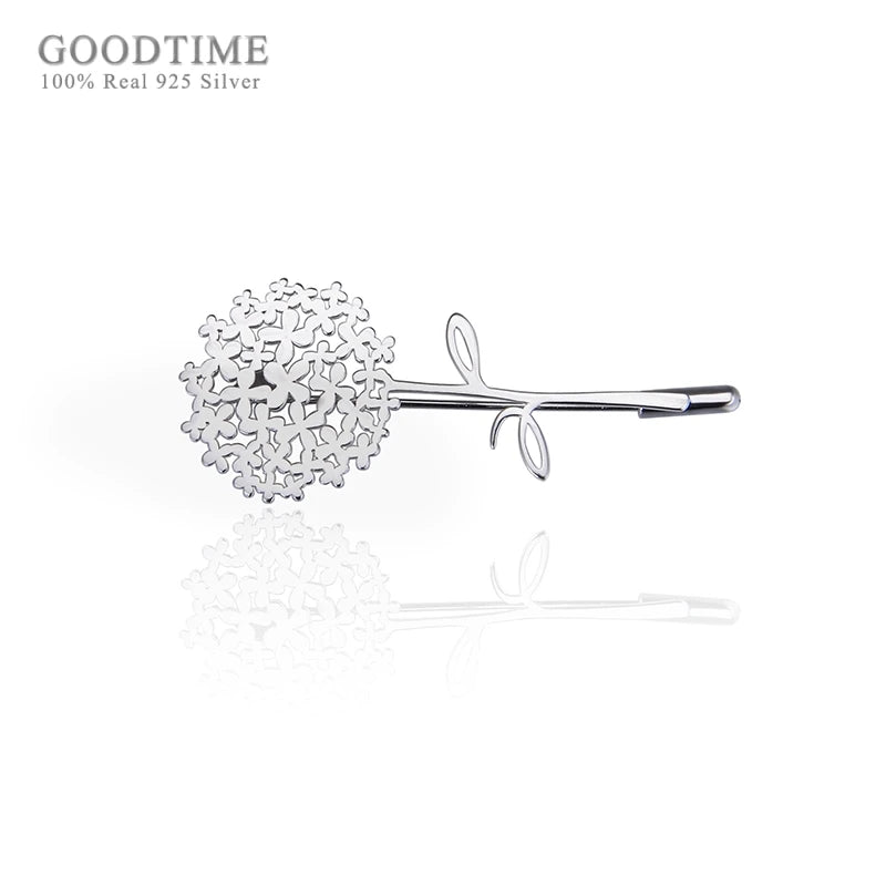 Sterling Silver Dandelion Brooch Glossy Pin Jewelry