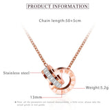 Stainless Steel CZ Double Circle Roman Numberals Pendant Necklace