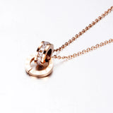 Stainless Steel CZ Double Circle Roman Numberals Pendant Necklace