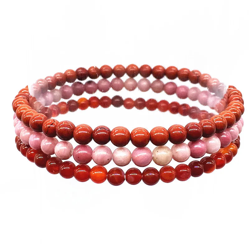 Carnelian Stone Bead Bracelet Set 3 pcs Women Girls Yoga Bangles 18-18.50 cm
