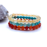 Stone Beads Bracelet Set - Citrines Carnelian Turquoises Drop