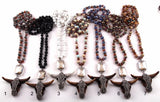 Stone/Glass Long Knot Rectangle Crystal Link Horn Pendant Necklace Women Lariat