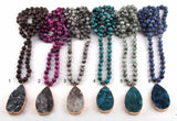 Druzy Drop Pendant Necklace Stone Lariat Necklaces for Women