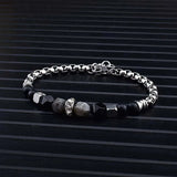 Stone Beads Men Bracelet Hippie Armband Stainless Steel Chain Mens Jewelry