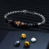 Stone Beads Men Bracelet Hippie Armband Stainless Steel Chain Mens Jewelry