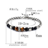 Stone Beads Men Bracelet Hippie Armband Stainless Steel Chain Mens Jewelry