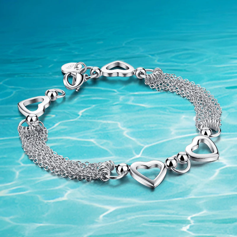 925 Silver Heart Bracelet for Women with Tassel - Lady Gift